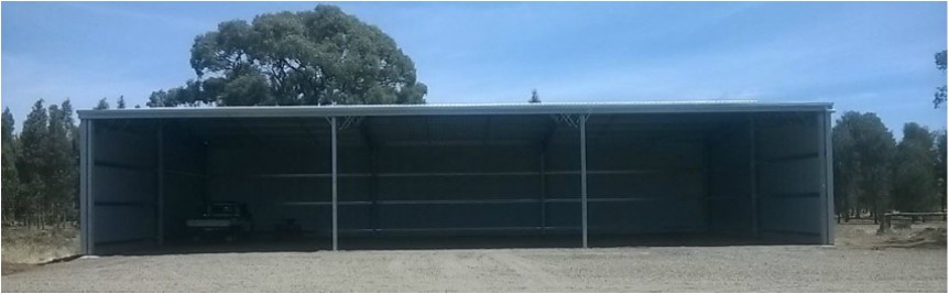 Sided front view of Coleambally farm shed