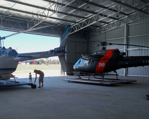 Commercial shed helicopter hangar