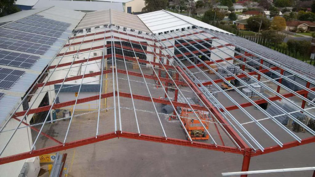 Top view of Industrial shed extension framing