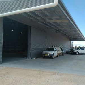 industrial warehouse with cantilever awning off side of shed